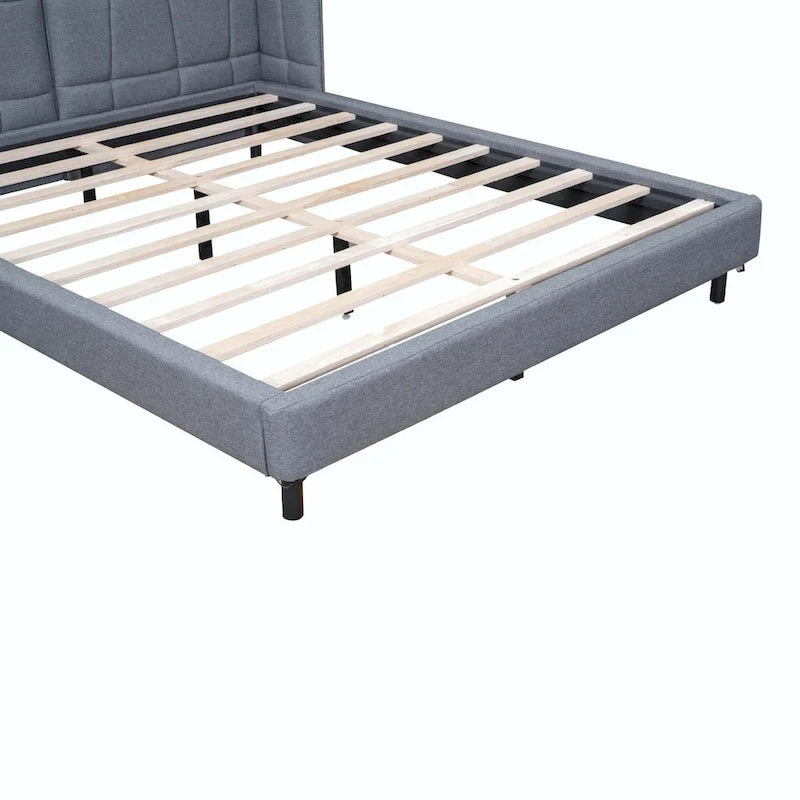 Upholstered Platform Bed with LED Lights and U-Shaped Headboard