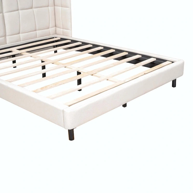 Upholstered Platform Bed with LED Lights and U-Shaped Headboard