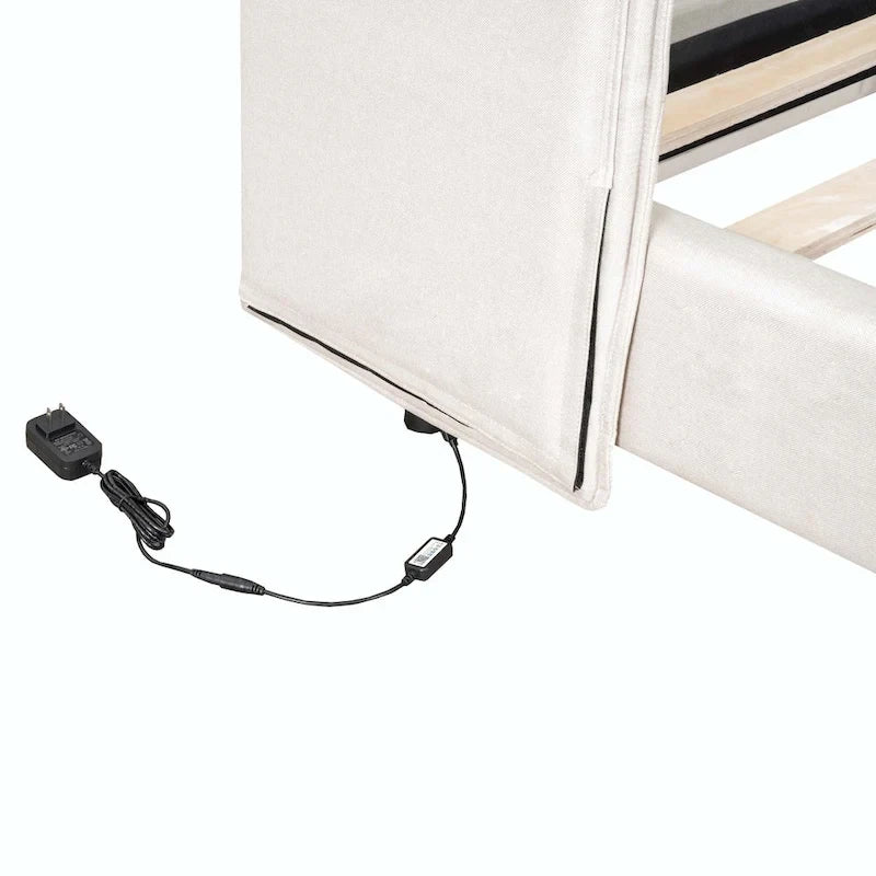 Upholstered Platform Bed with LED Lights and U-Shaped Headboard