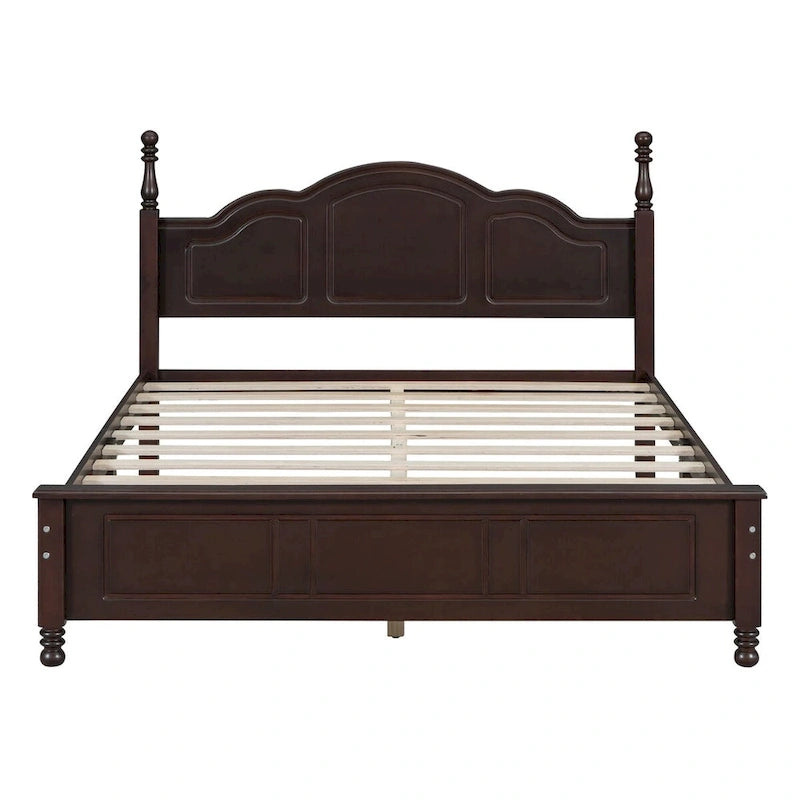 Retro Full/Queen Size Wood Platform Bed Frame with Wooden Slat Support,Dark Walnut