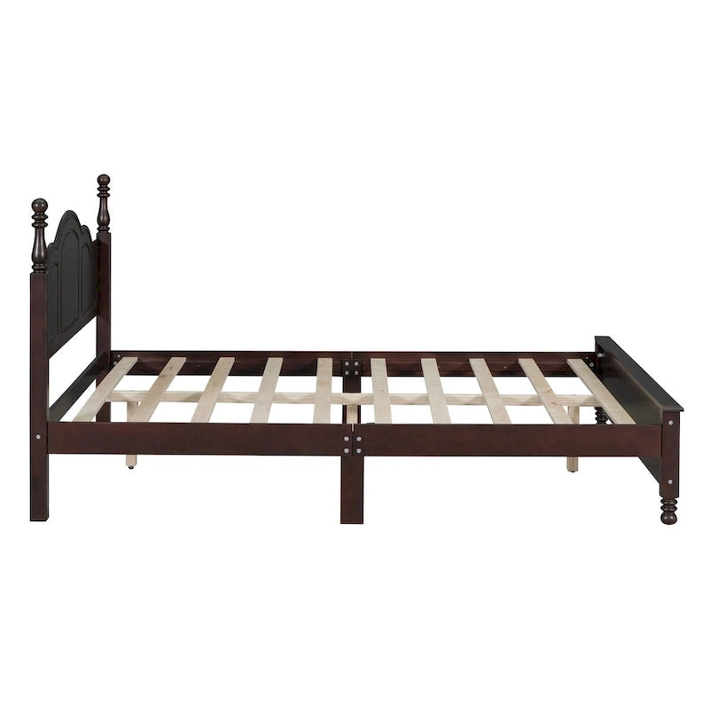 Retro Full/Queen Size Wood Platform Bed Frame with Wooden Slat Support,Dark Walnut