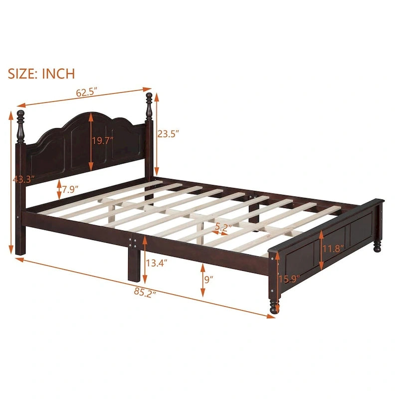 Retro Full/Queen Size Wood Platform Bed Frame with Wooden Slat Support,Dark Walnut