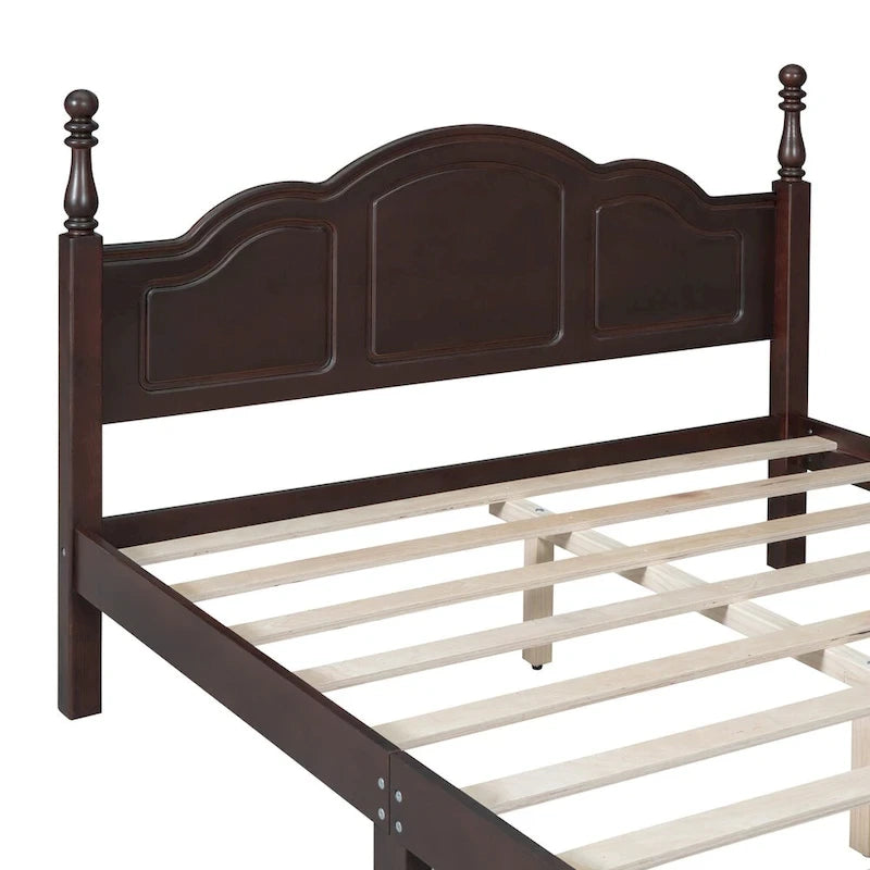 Retro Full/Queen Size Wood Platform Bed Frame with Wooden Slat Support,Dark Walnut