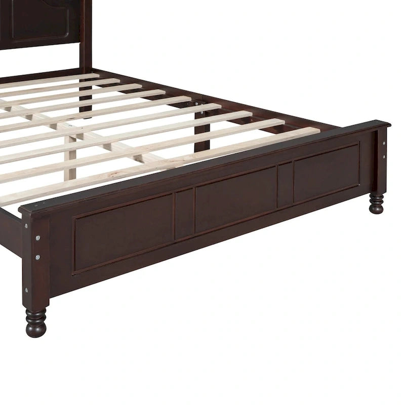 Retro Full/Queen Size Wood Platform Bed Frame with Wooden Slat Support,Dark Walnut