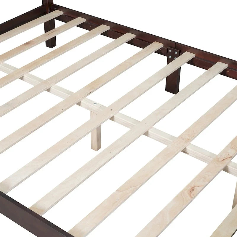 Retro Full/Queen Size Wood Platform Bed Frame with Wooden Slat Support,Dark Walnut