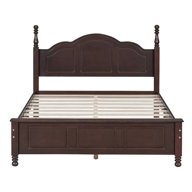 Retro Full/Queen Size Wood Platform Bed Frame with Wooden Slat Support,Dark Walnut