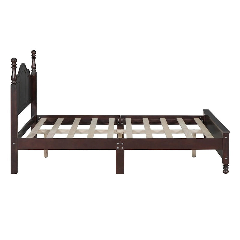 Retro Full/Queen Size Wood Platform Bed Frame with Wooden Slat Support,Dark Walnut