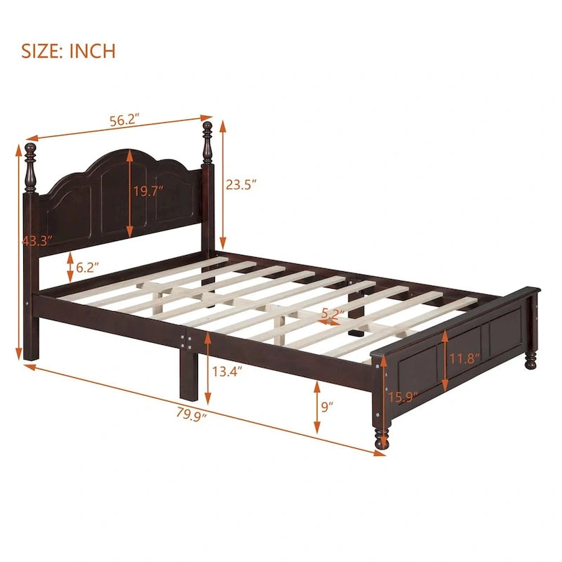 Retro Full/Queen Size Wood Platform Bed Frame with Wooden Slat Support,Dark Walnut