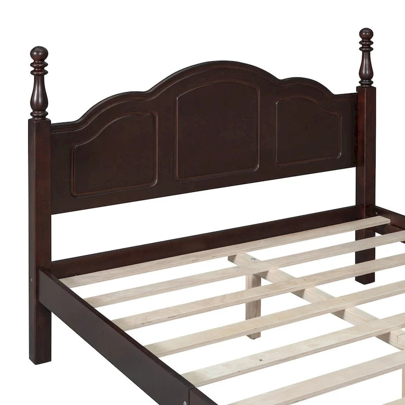 Retro Full/Queen Size Wood Platform Bed Frame with Wooden Slat Support,Dark Walnut