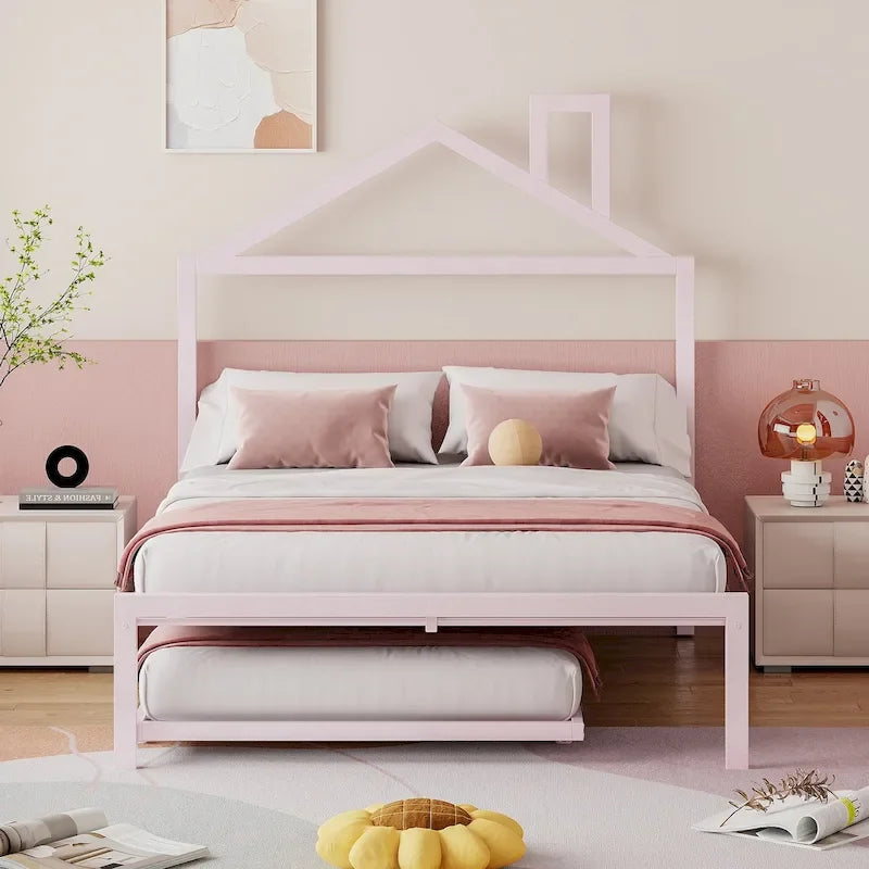 Full Size Metal Platform Bed with twin size trundle