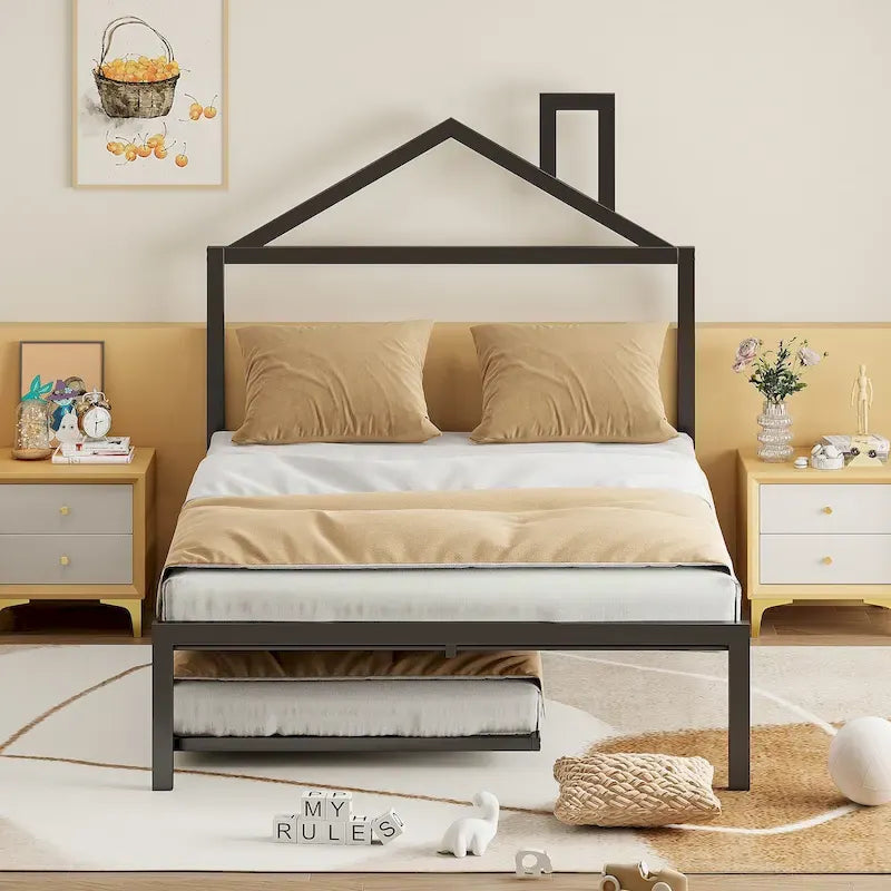 Full Size Metal Platform Bed with twin size trundle