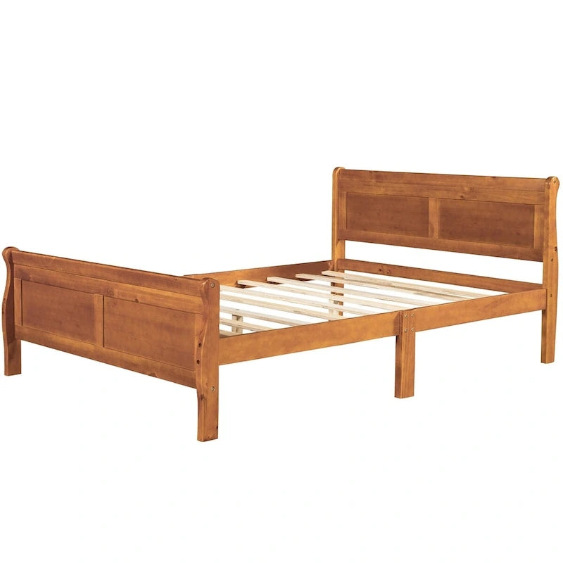 Full Size Wood Platform Bed with Headboard & Slat Support, Minimalist Design for Bedroom