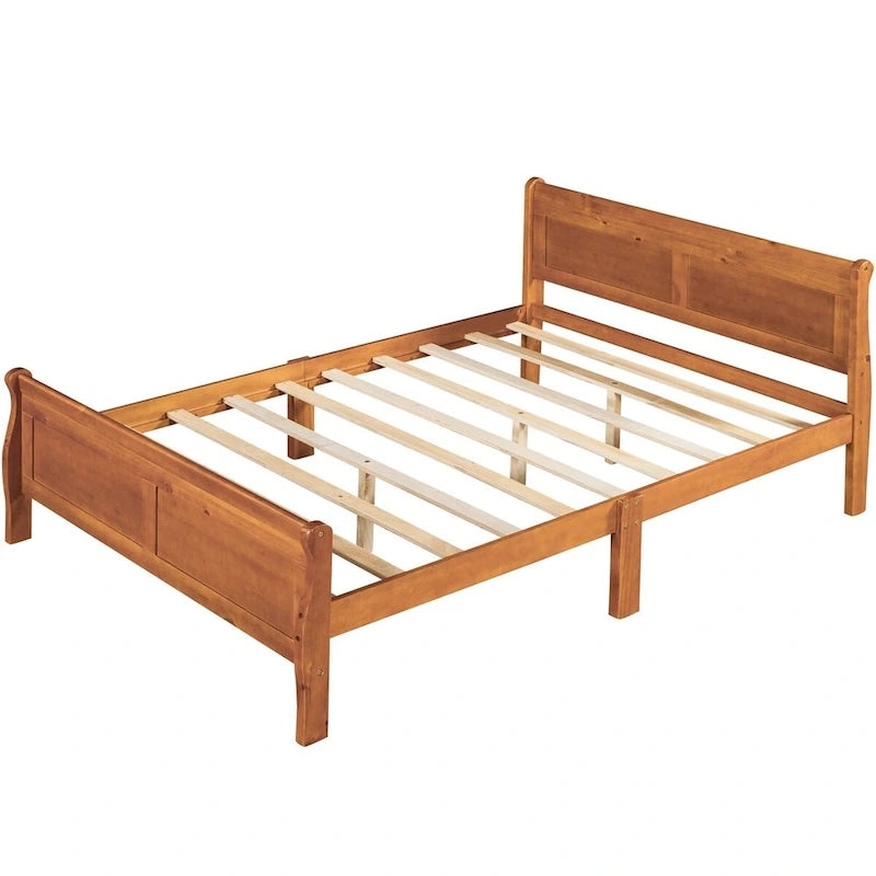 Full Size Wood Platform Bed with Headboard & Slat Support, Minimalist Design for Bedroom