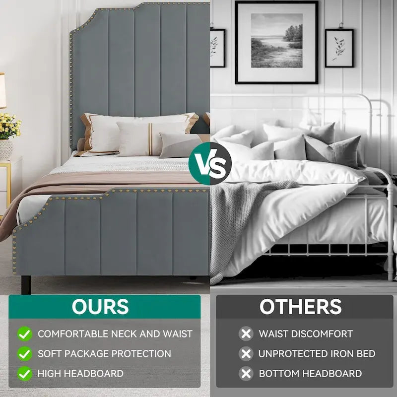 Black Upholstered Bed Frame PU Platform Bedframe Mattress Foundation