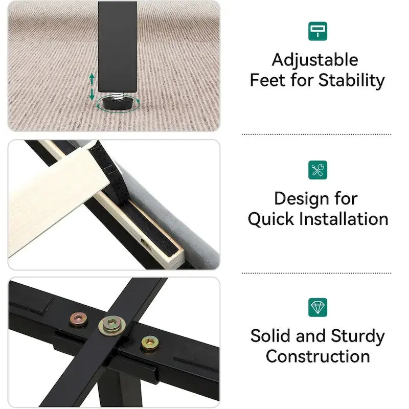 Black Upholstered Bed Frame PU Platform Bedframe Mattress Foundation