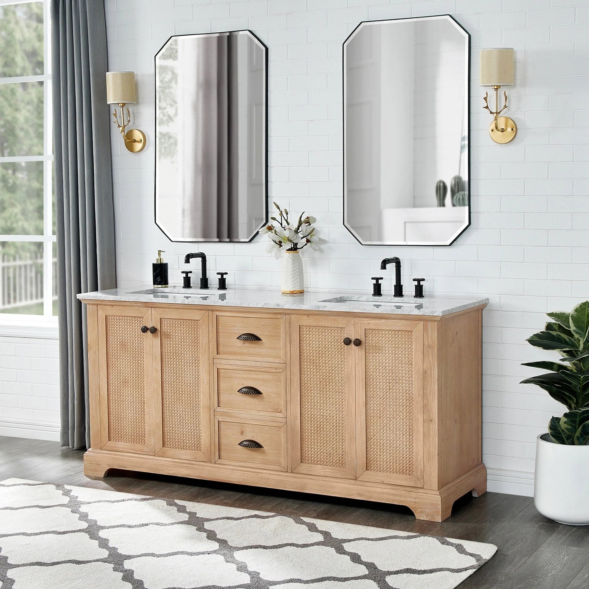 Meuble sous-vasque Hervas avec plateau en marbre naturel, sans miroir