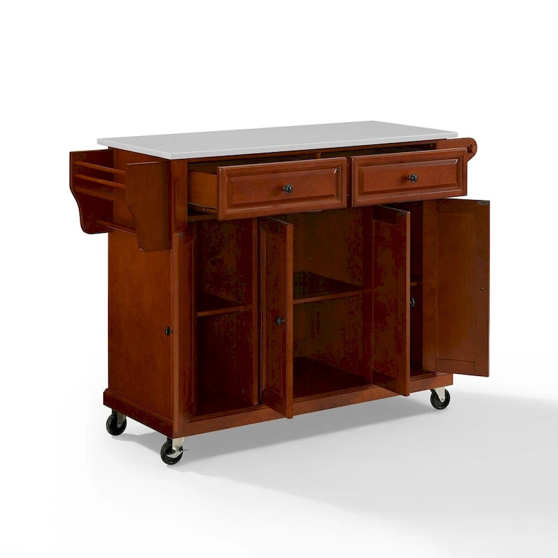 Crosley Full Size Granite Top Kitchen Cart in Cherry - 51.5  W x 18  D x 36.5  H