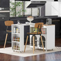 Rubberwood Kitchen Cart with Drop Leaf, Extended Table, 2 Fluted Glass Doors, LED Light and Power Outlet