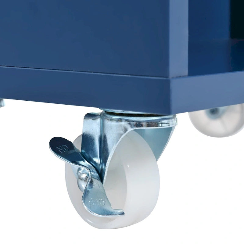 Rubberwood Kitchen Cart with Drop Leaf, Extended Table, 2 Fluted Glass Doors, LED Light and Power Outlet