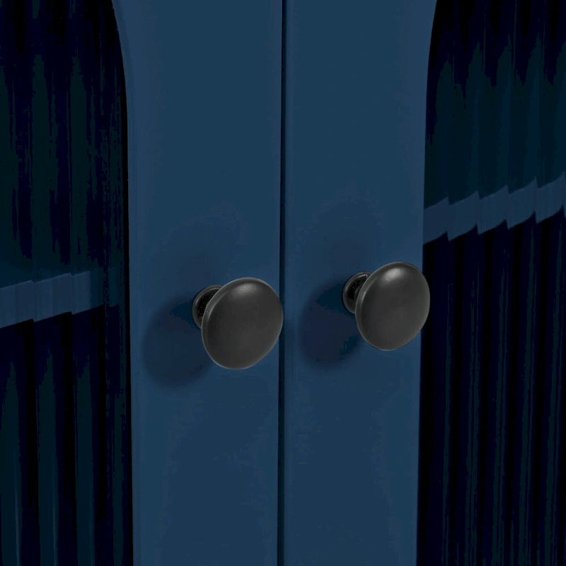 Rubberwood Kitchen Cart with Drop Leaf, Extended Table, 2 Fluted Glass Doors, LED Light and Power Outlet