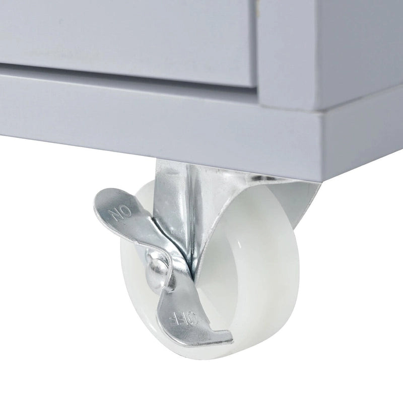 Rubberwood Kitchen Cart with Drop Leaf, Extended Table, 2 Fluted Glass Doors, LED Light and Power Outlet