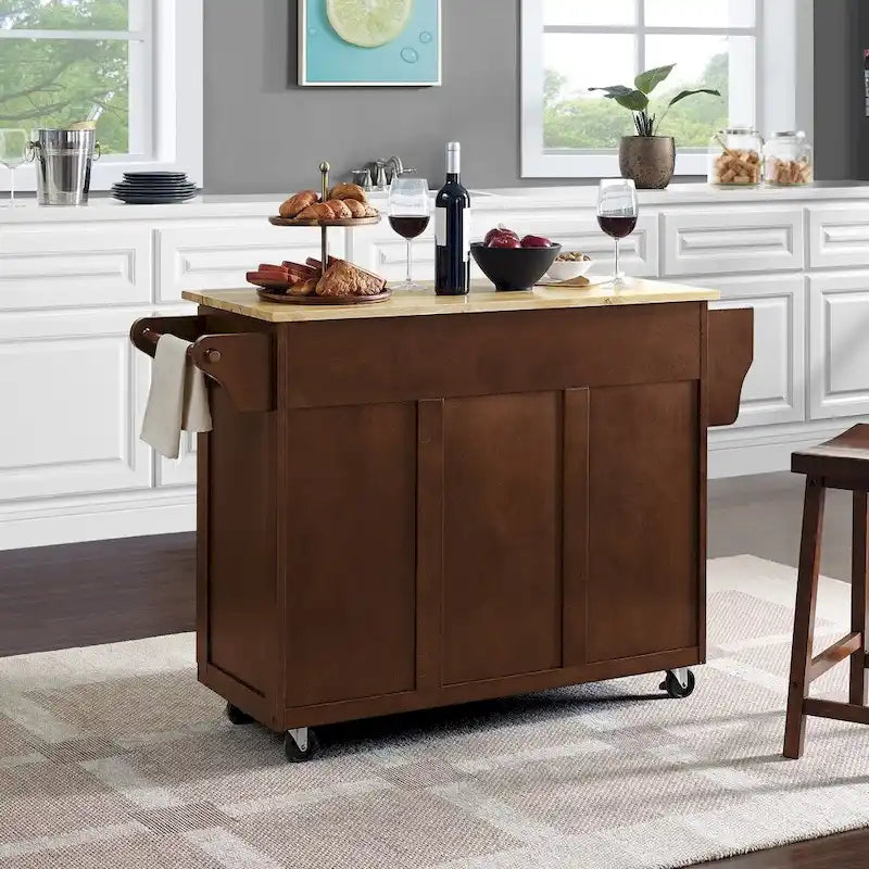 Crosley Eleanor Natural Wood Top Kitchen Cart - 18d x 51.5w x 35.25h