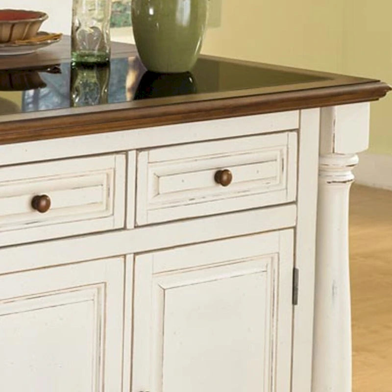 Monarch Off-White Kitchen Island with Granite Top and 2 Stools