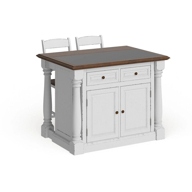 Monarch Off-White Kitchen Island with Granite Top and 2 Stools