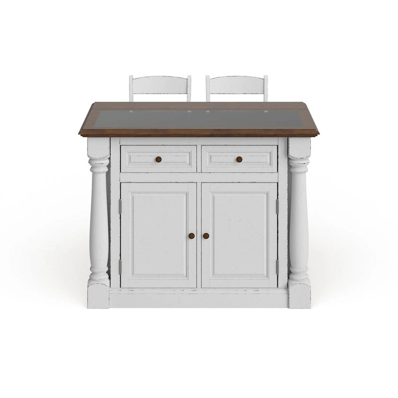 Monarch Off-White Kitchen Island with Granite Top and 2 Stools