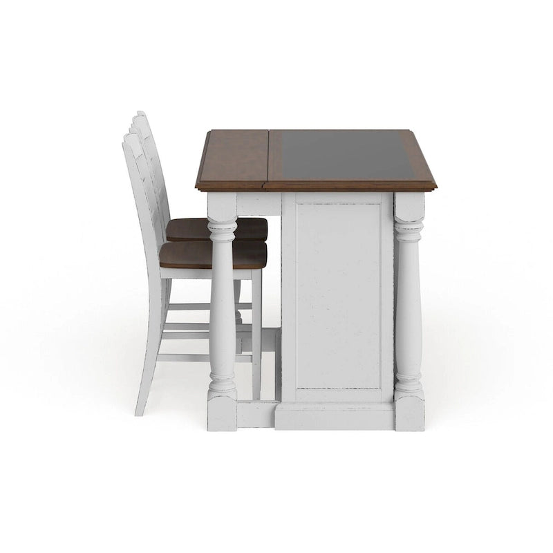 Monarch Off-White Kitchen Island with Granite Top and 2 Stools