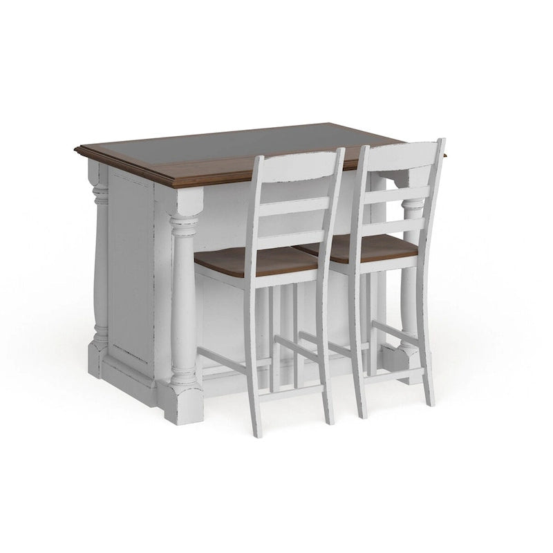 Monarch Off-White Kitchen Island with Granite Top and 2 Stools