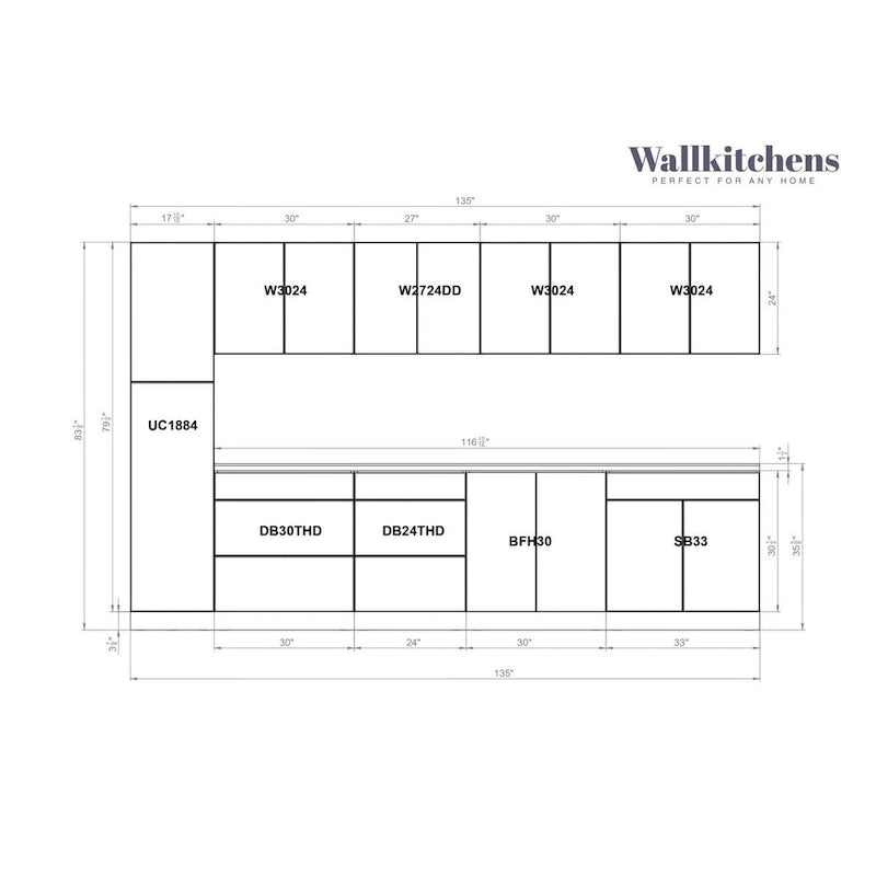 Kitchen Elegant Collection White Matte Color Base Size 11Ft Wide - 135x24