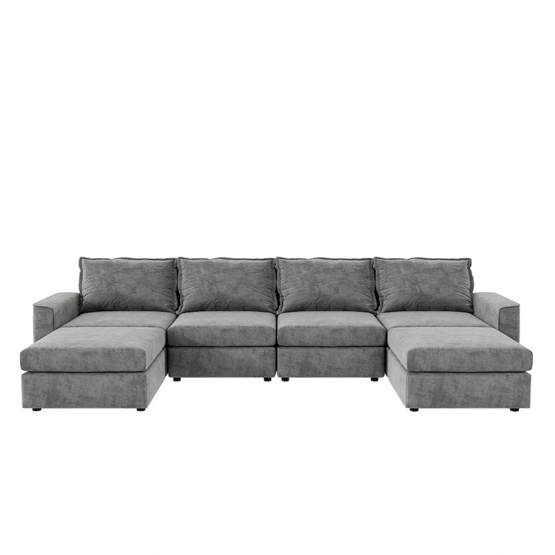 Nestfair Chenille Modular Sectional Sofa U Shaped Reversible Couch Free Combination 6 Seat Sleeper Sofa Bed with Ottoman
