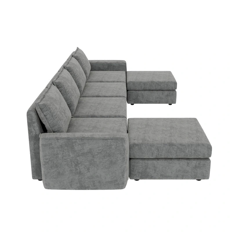 Nestfair Chenille Modular Sectional Sofa U Shaped Reversible Couch Free Combination 6 Seat Sleeper Sofa Bed with Ottoman