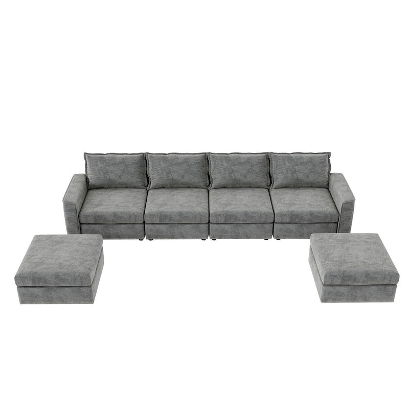 Nestfair Chenille Modular Sectional Sofa U Shaped Reversible Couch Free Combination 6 Seat Sleeper Sofa Bed with Ottoman