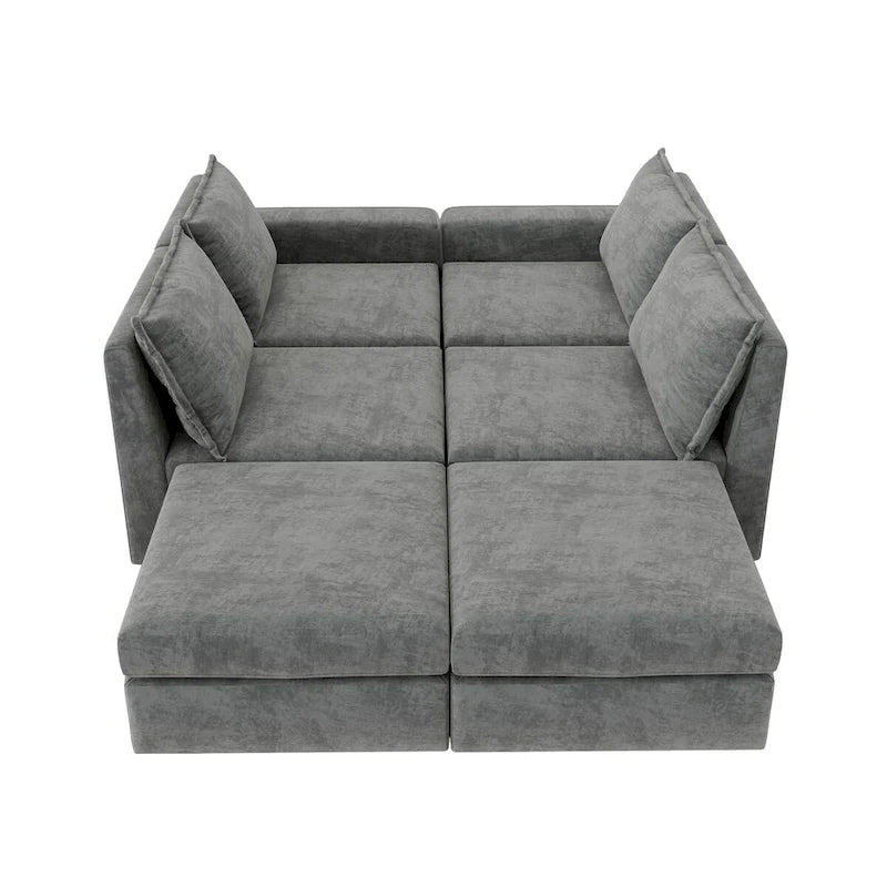 Nestfair Chenille Modular Sectional Sofa U Shaped Reversible Couch Free Combination 6 Seat Sleeper Sofa Bed with Ottoman