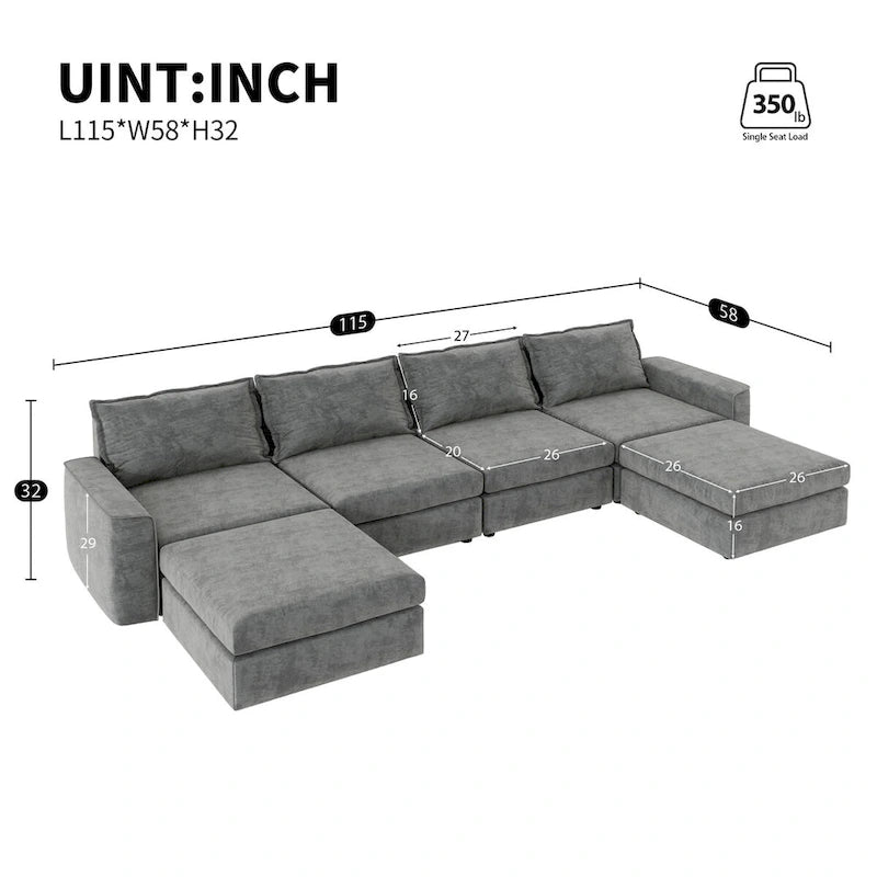 Nestfair Chenille Modular Sectional Sofa U Shaped Reversible Couch Free Combination 6 Seat Sleeper Sofa Bed with Ottoman