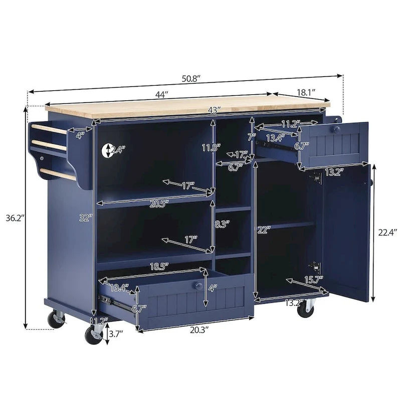 Kitchen Island Cart with Wheels,Storage Cabinet, Solid Wood Desktop
