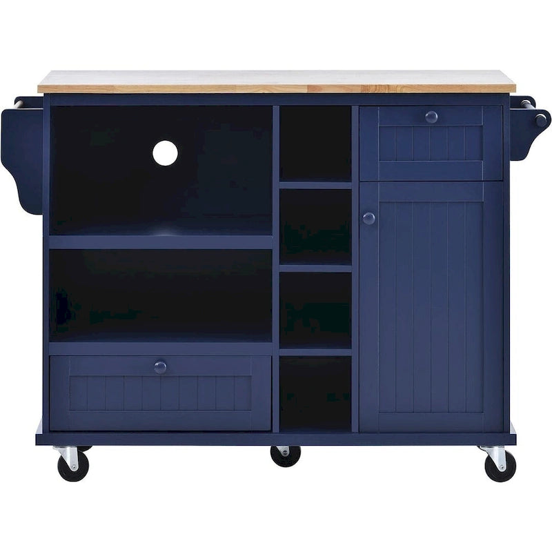 Kitchen Island Cart with Wheels,Storage Cabinet, Solid Wood Desktop