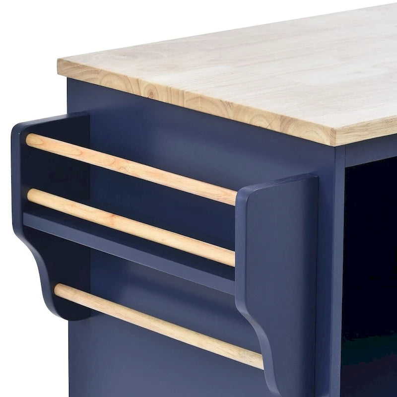 Kitchen Island Cart with Wheels,Storage Cabinet, Solid Wood Desktop