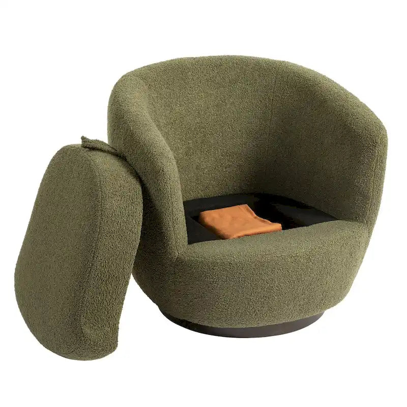 Upholstered Swivel Barrel Armchair with Storage Modern Living Room Side Chair for Bedroom/Office/Reading Spaces