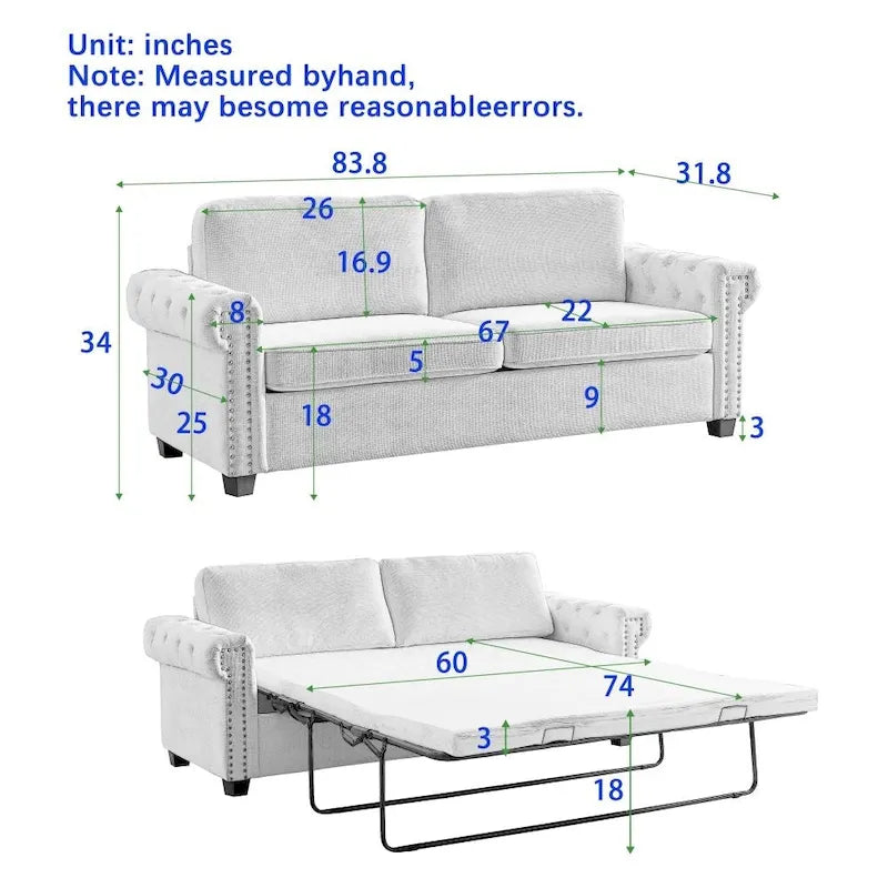 83.8  Convertible 2-in-1 Pullout Polyester Sleeper Sofa Bed