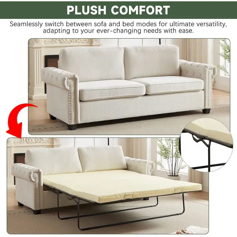 83.8  Convertible 2-in-1 Pullout Polyester Sleeper Sofa Bed