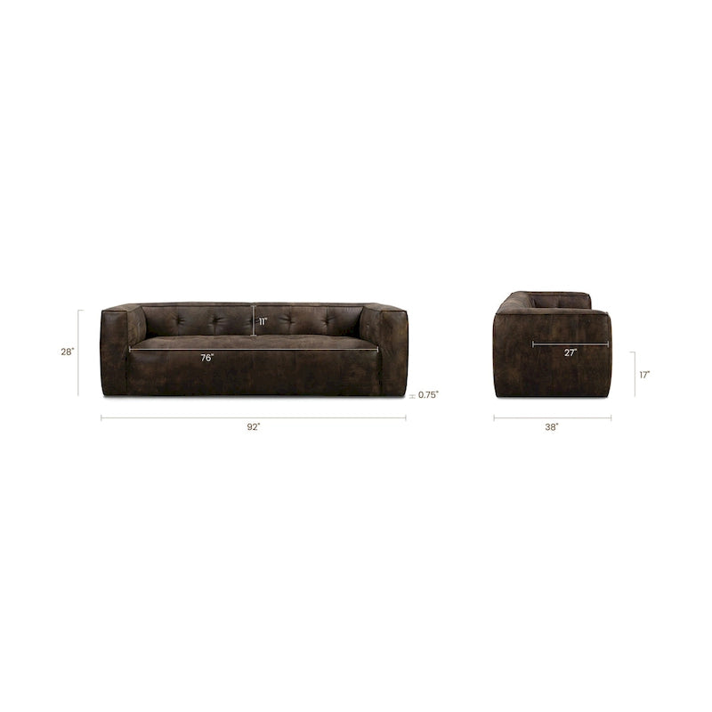 Poly & Bark Capa 92  Sofa - Full Grain Genuine Italian Leather
