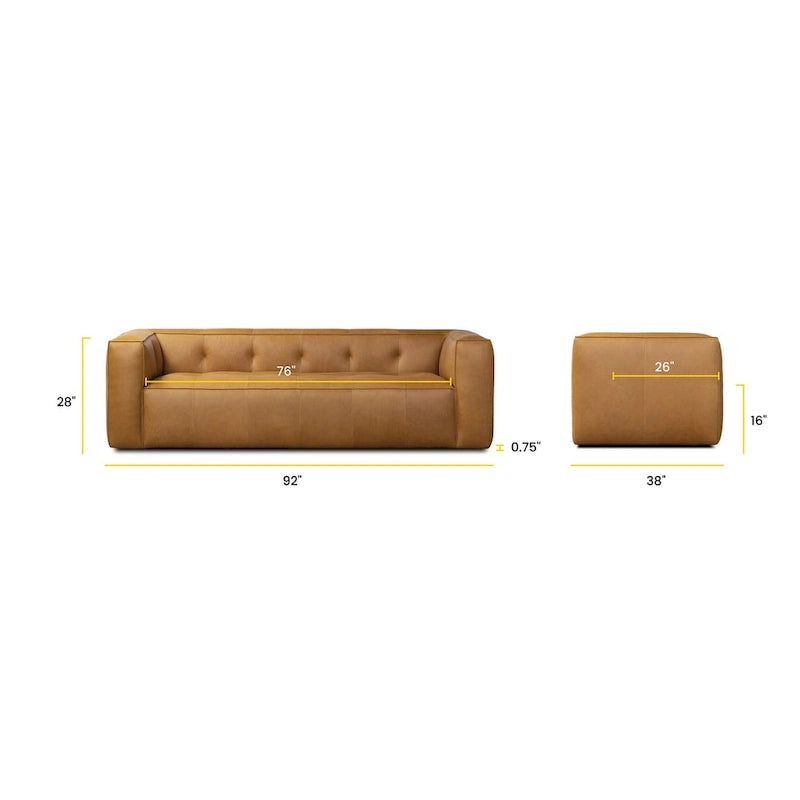 Poly & Bark Capa 92  Sofa - Full Grain Genuine Italian Leather