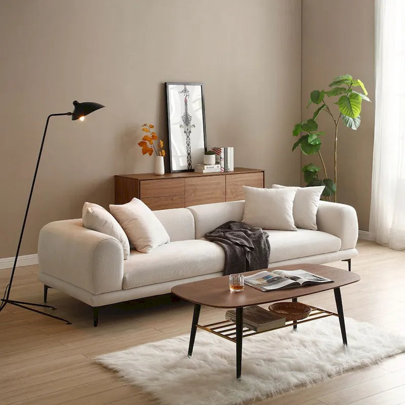 108.3in Upholstered Blue White 4-Seater Modern Fabric Sofa Couch