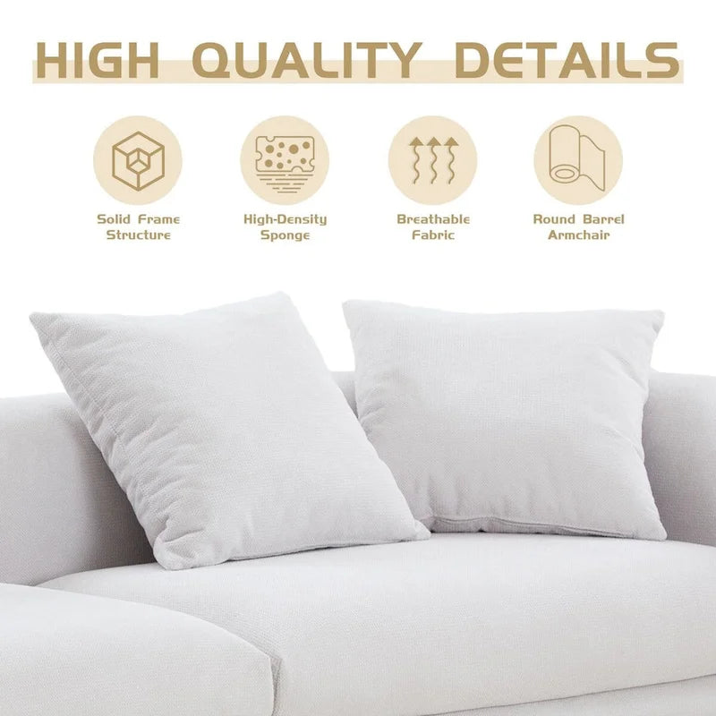 108.3in Upholstered Blue White 4-Seater Modern Fabric Sofa Couch