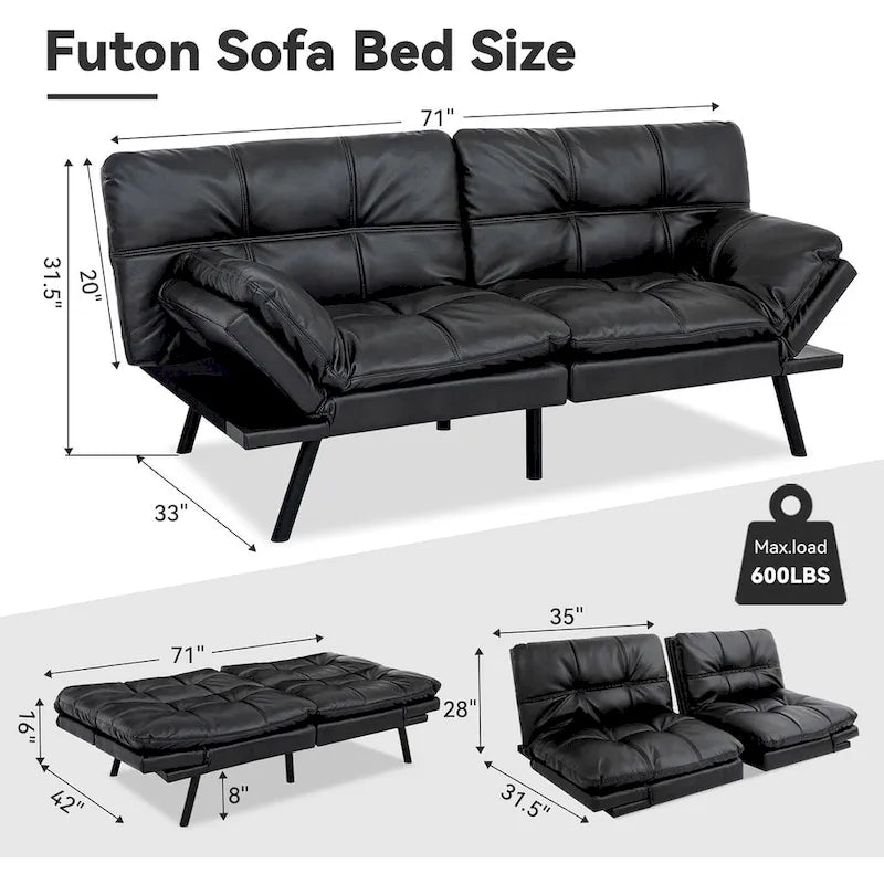 Sofa Bed, Convertible Futon Sleeper Couch Daybed with Adjustable Armrests for Studio, Apartment, Office, Small Space