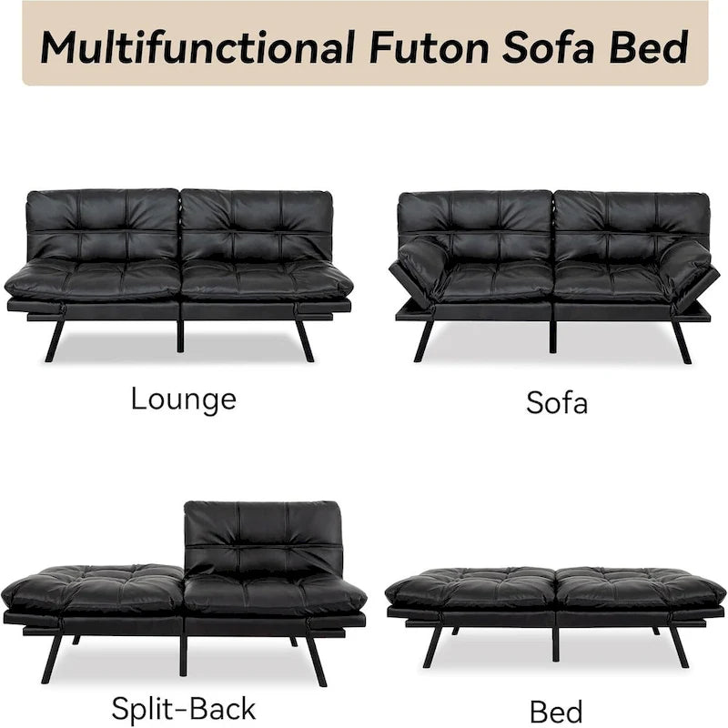 Sofa Bed, Convertible Futon Sleeper Couch Daybed with Adjustable Armrests for Studio, Apartment, Office, Small Space