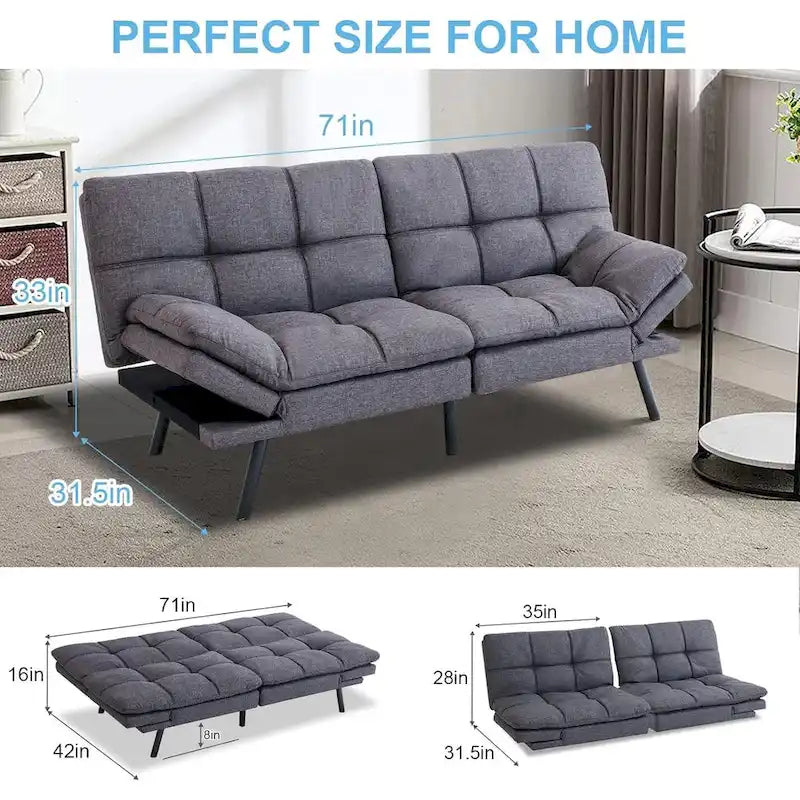 Sofa Bed, Convertible Futon Sleeper Couch Daybed with Adjustable Armrests for Studio, Apartment, Office, Small Space